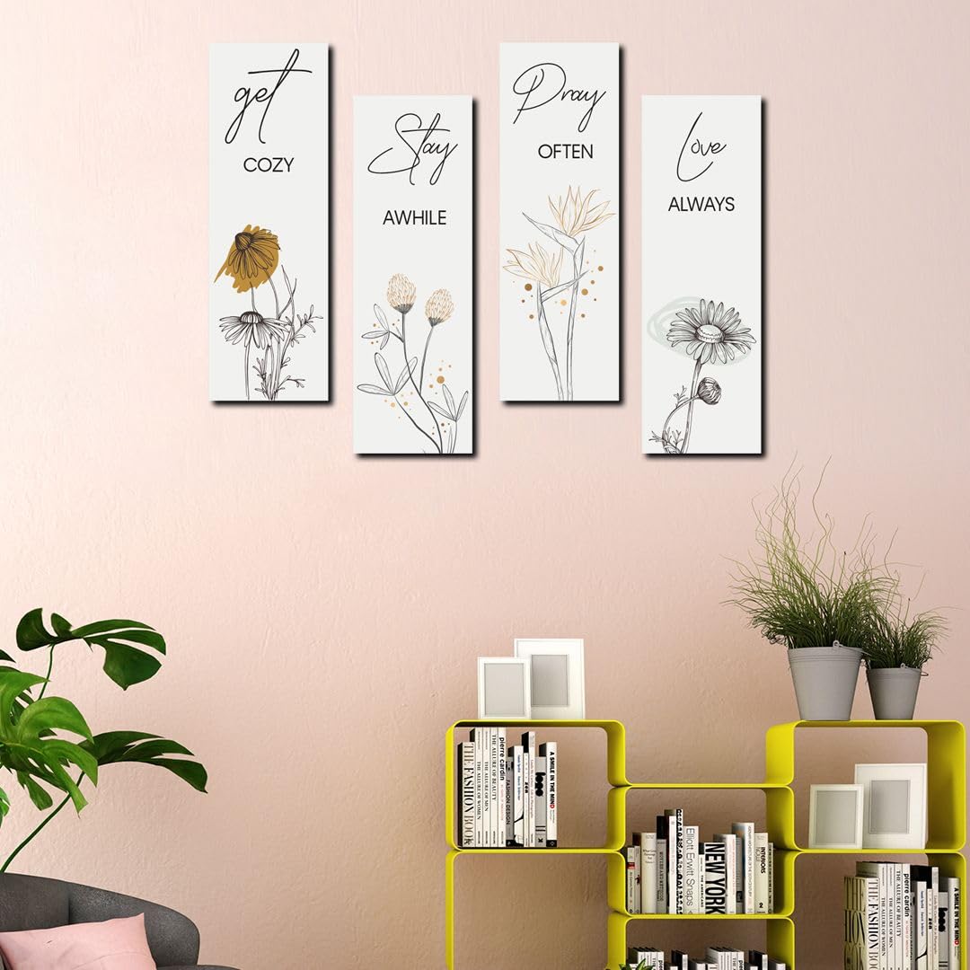 Cvanu Set Of 4 Get Cozy|Stay Awhile|Pray Often|Love Always Mdf Wall Hanging For Wall Decor (12Inchx4Inch)_H225